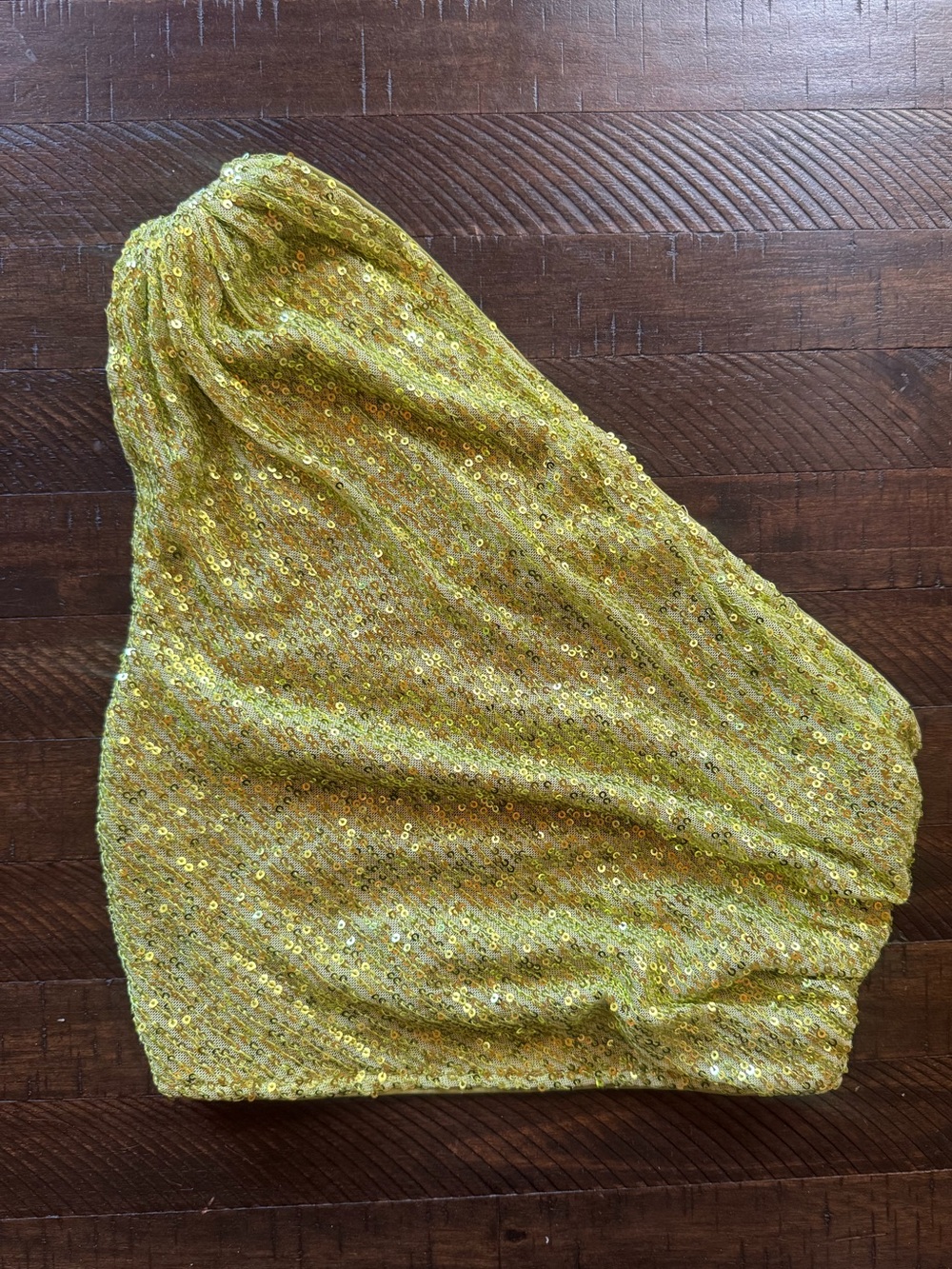 Green Sequin One-Shoulder Crop Top